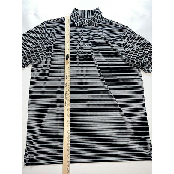 FootJoy Polo Shirt Mens Size L Black Gray Striped Golf Mind Over Matter Sleeve - Picture 11 of 16